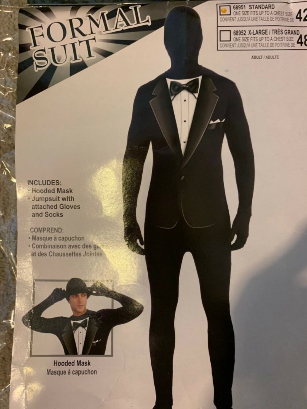 Formal Tuxedo Bodysuit w/ Mask Forum Costume NEW Black Adult Men XL 42-48